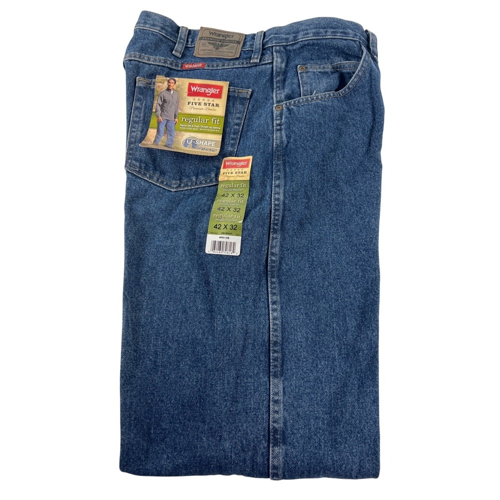 New Wrangler Five Star Jeans Mens 42x32 Blue Regular Fit Casual Workwear Classic